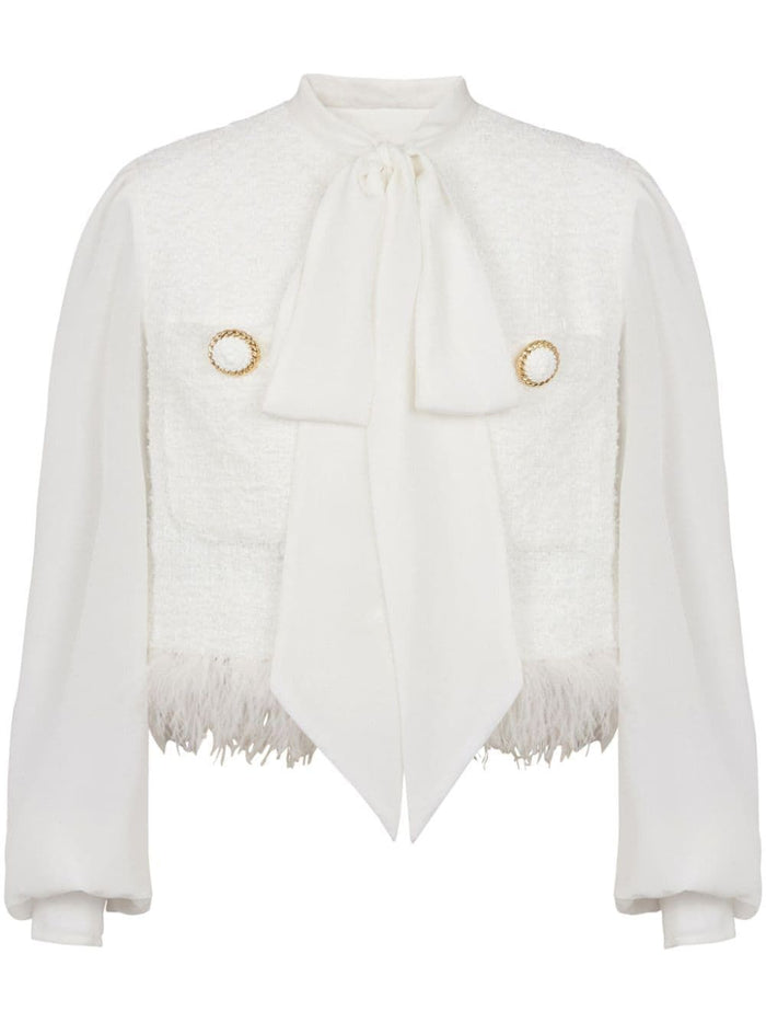Balmain White Lavalliere Jacket With Bow Pocket