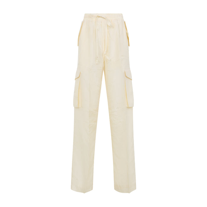 Phoebe Philo Vanilla White Silk Crushed Cargo Trousers