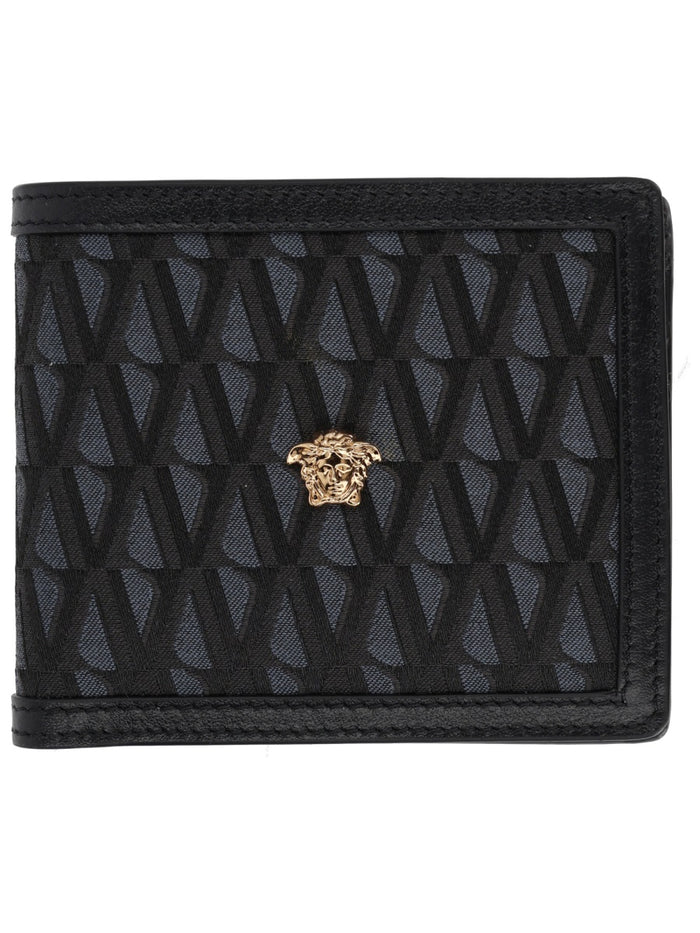 Versace Black Leather-Trim Wallet