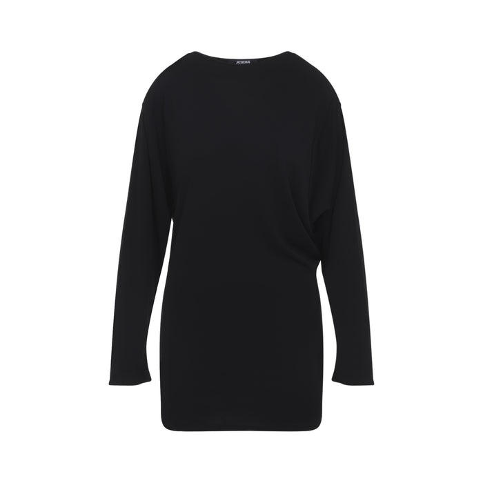 Jacquemus Black Mistral Ls Dress Embroidered Logo