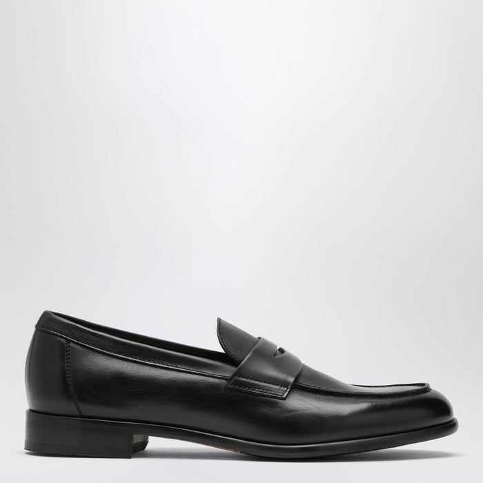 Doucal's Black Penny Loafer In Leather