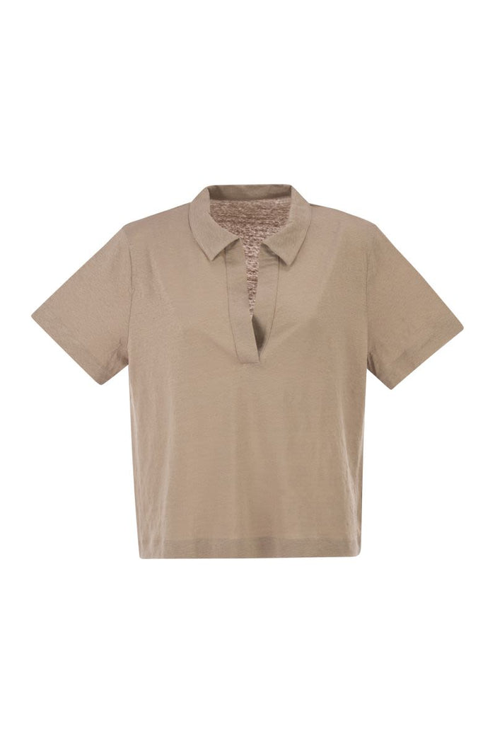 Majestic Cropped Linen Stretch Polo With V-Neck
