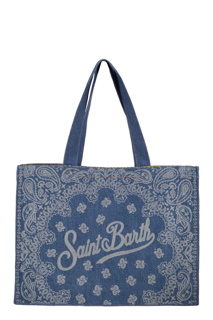 Mc2 Saint Barth Denim Beach Tote Bag With Bandana Print