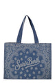 Mc2 Saint Barth Denim Beach Tote Bag With Bandana Print