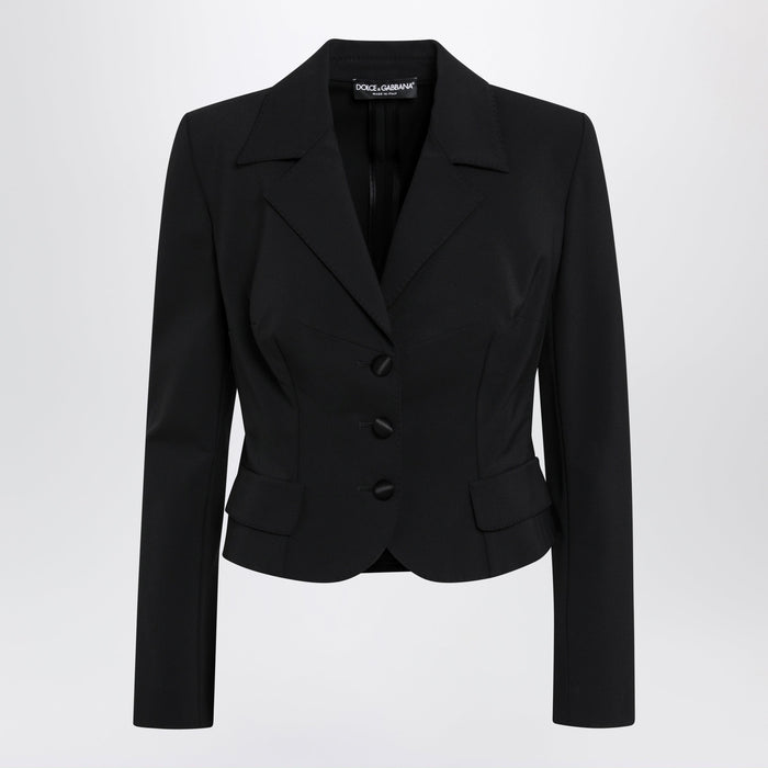 Dolce&Gabbana Short Single-Breasted Technical Cady Jacket, Black