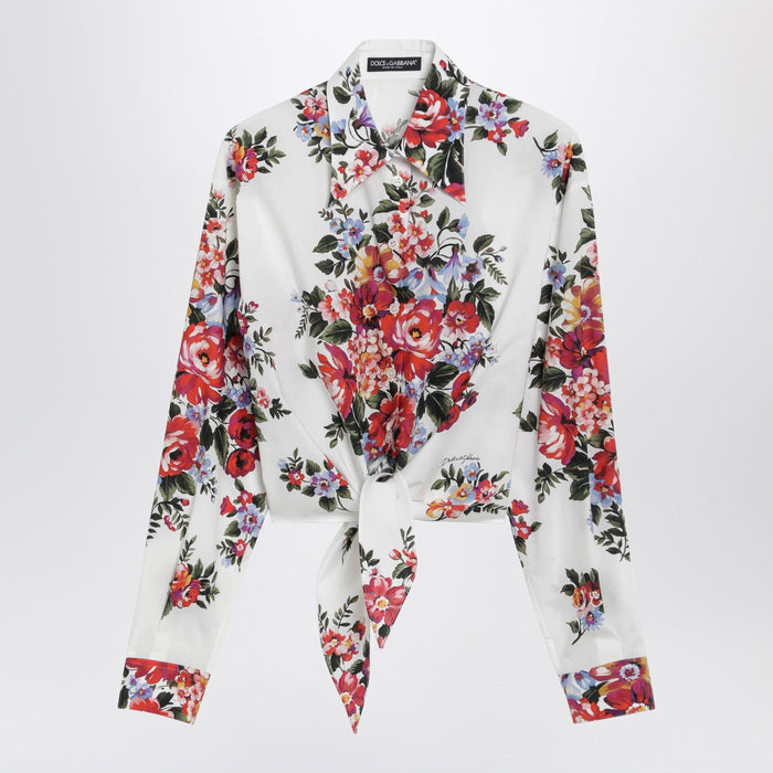 Dolce&Gabbana White Cropped Shirt With Floral Print