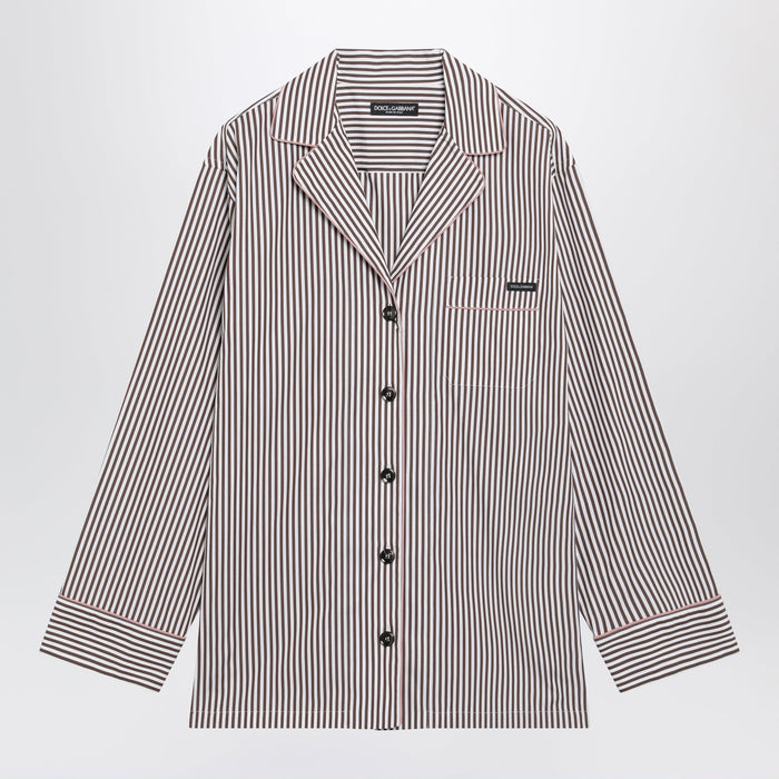 Dolce & Gabbana Brown Striped Cotton Shirt With Revere Collar