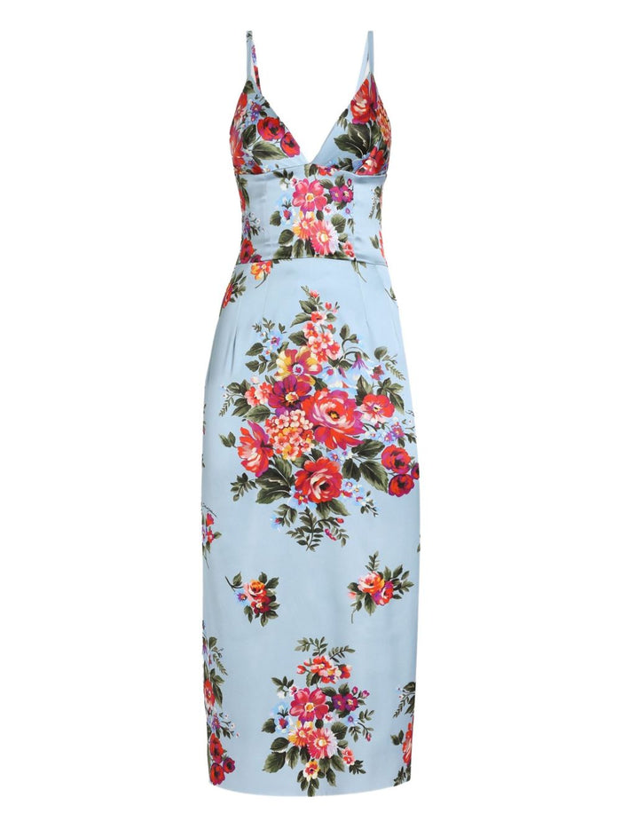 Dolce & Gabbana Blue Floral Viscose Elastane Dress