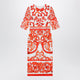 Dolce&Gabbana Fitted Maiolica-Print Silk Charmeuse Dress In Orange