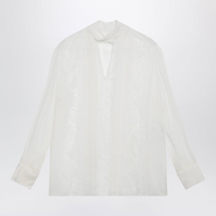 Dolce & Gabbana Silk Chiffon And Lace Blouse With Neck Scarf In White