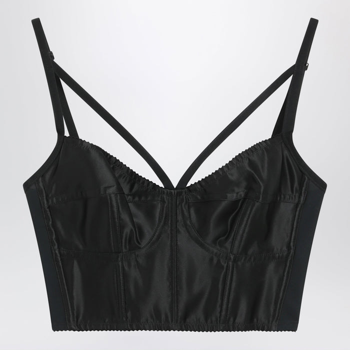 Dolce&Gabbana Heart-Neck Satin Bustier Top In Black