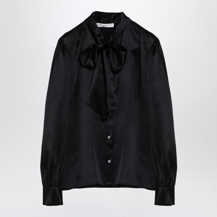Alessandra Rich  Black Silk Shirt With Bow