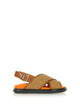 Marni Crossover Fussbett Sandal In Raffia Effect Fabric And Leather