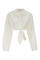 Mc2 Saint Barth Linen And Cotton Broderie Anglaise Cropped Shirt With Front Tie