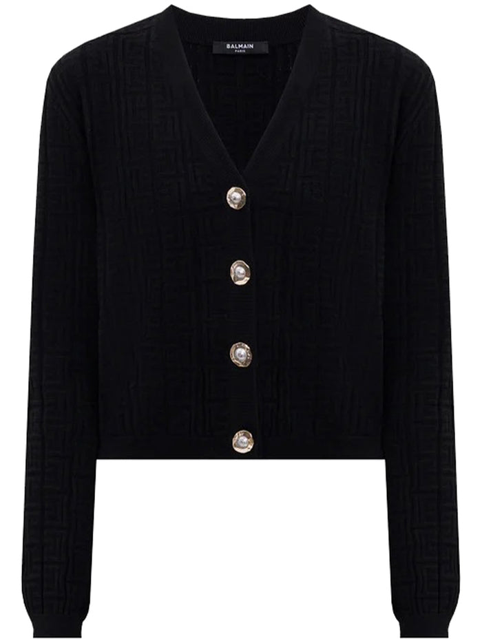 Balmain Black Wool Polyamide Short Cardigan
