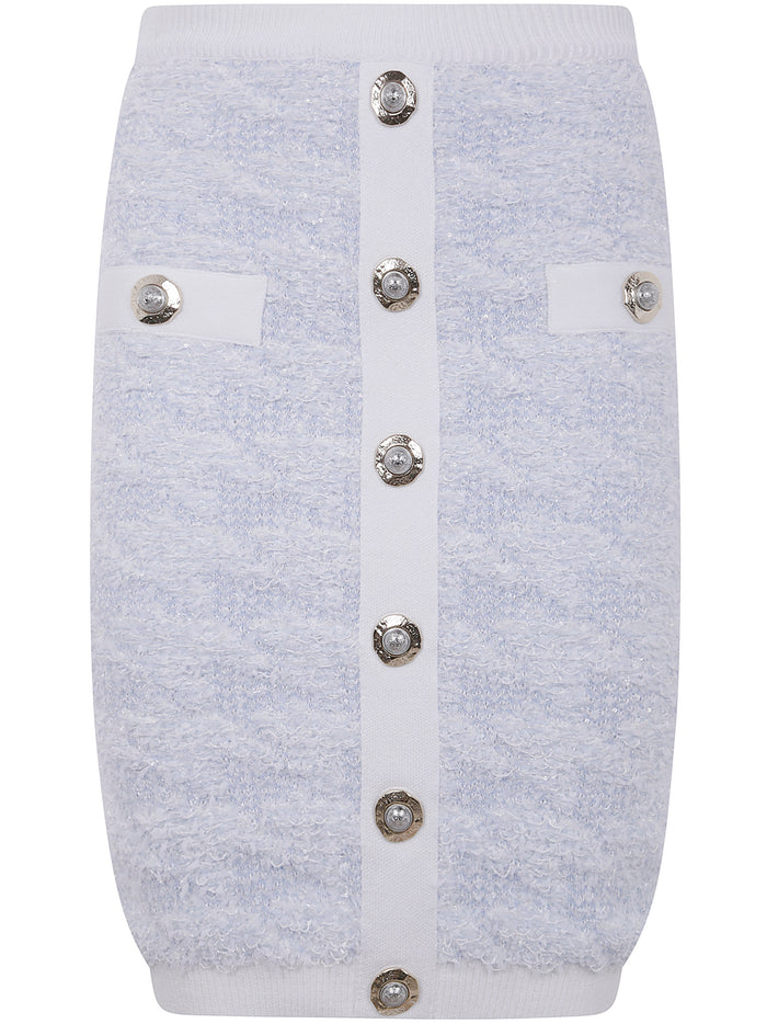 Balmain Buttoned Tweed Knee Lenght Skirt