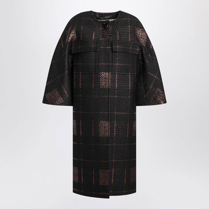 Max Mara Atelier Black Cocoon Coat In Jacquard Lamé