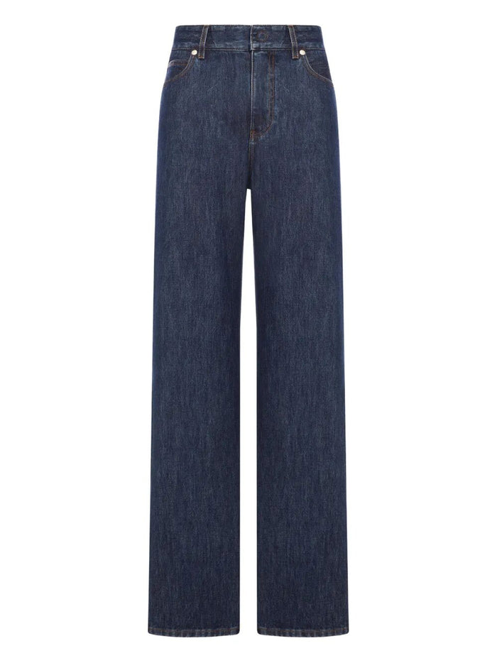 Fendi Blue Cotton Straight Leg Padded