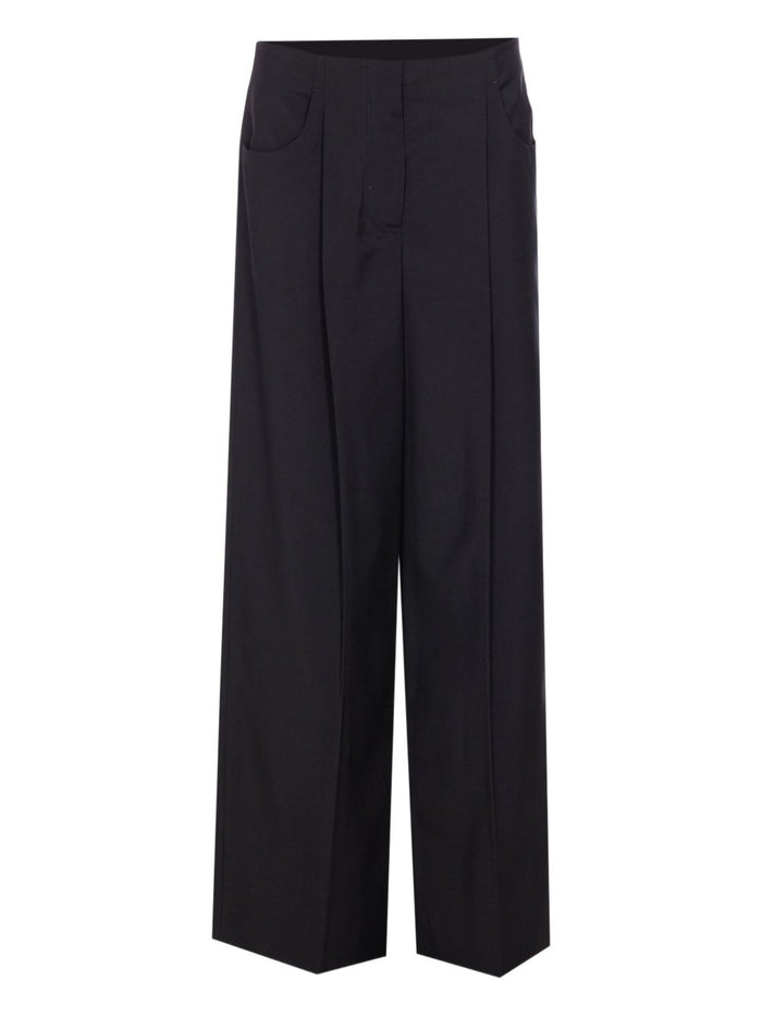 Fendi Black Wool Blend Wide-Leg Pant