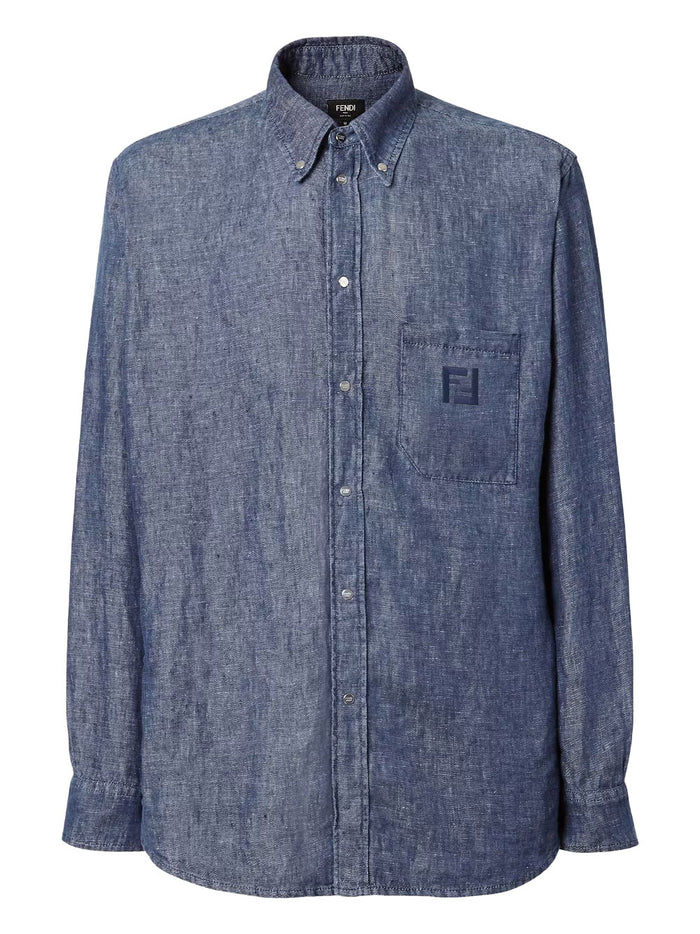 Fendi Comfort Fit Chambray Shirt With Ff Embroidery