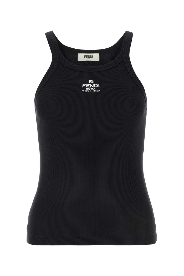 Fendi Black Ribbed Tank Top