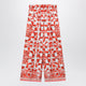 Dolce&Gabbana Wide-Leg Maiolica-Print Silk Pants In Orange