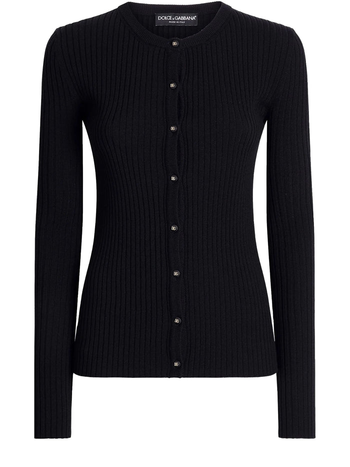 Dolce & Gabbana Black Ribbed Knit Cardigan