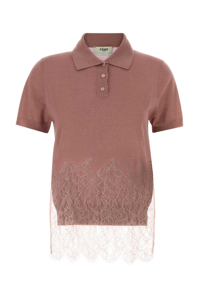 Fendi Antiqued Pink Cashmere Blend Polo Shirt
