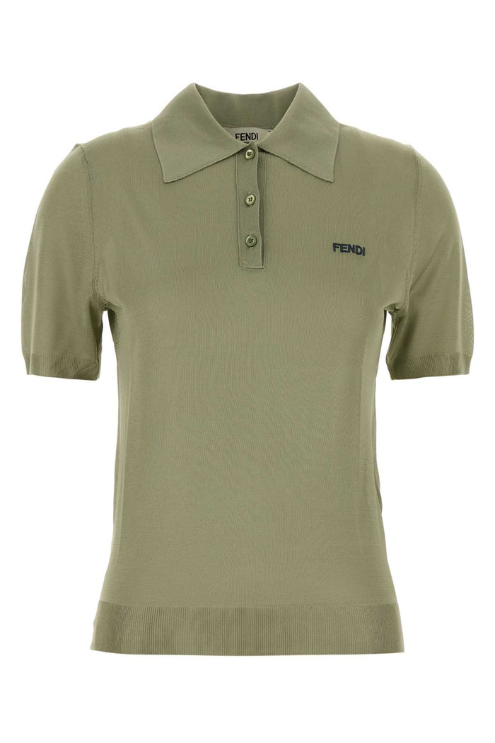 Fendi Sage Green Stretch Viscose Blend Polo Shirt
