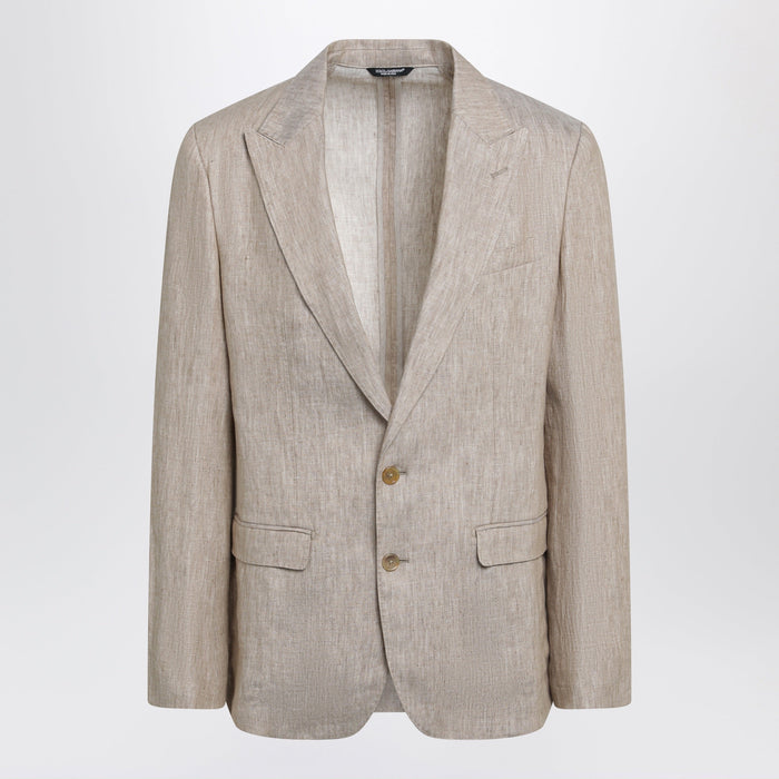 Dolce&Gabbana Taormina Single-Breasted Linen Jacket In Melange Beige/White