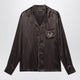 Dolce & Gabbana Vanity Silk Shirt With Embroidered Logo In Brown/Grey