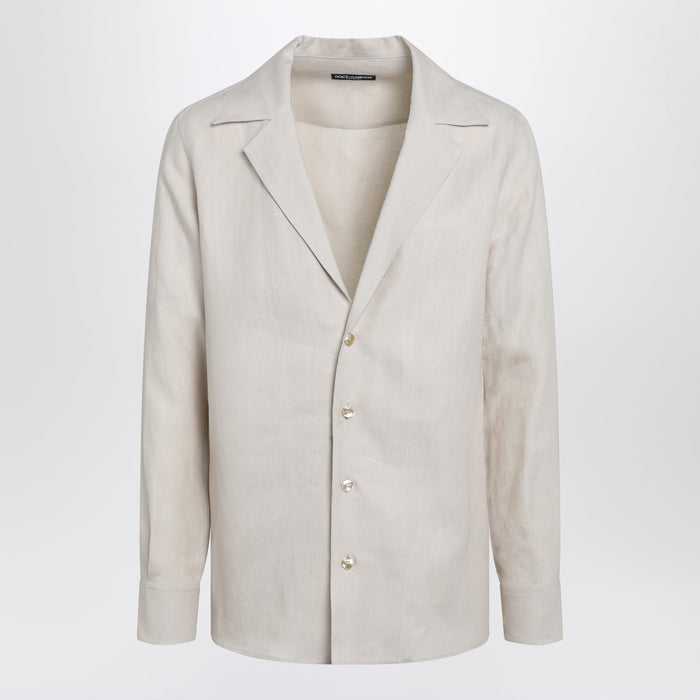 Dolce & Gabbana Longsleeve Vneck Linen Shirt In Pastel Beige