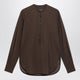 Dolce&Gabbana Brown Cotton Canvas Mandarin-Collar Shirt