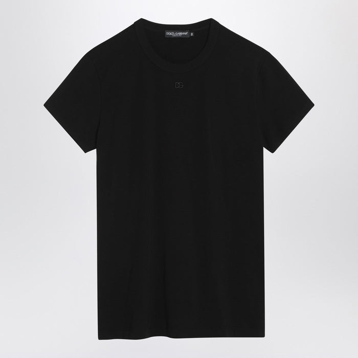 Dolce&Gabbana Black T-Shirt With Logo Embroidery