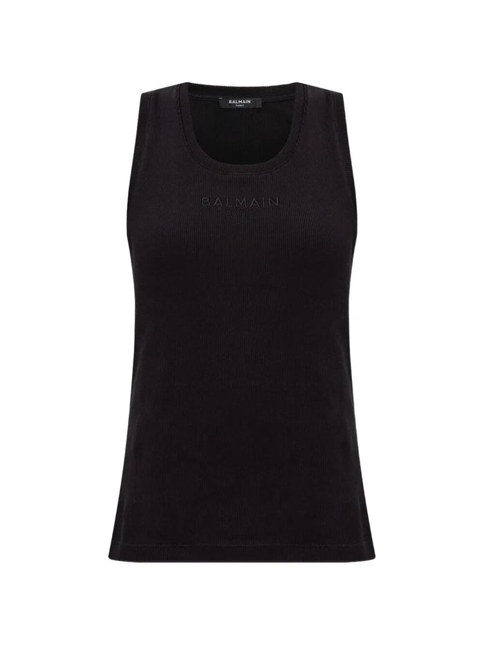 Balmain Small " Paris" Emb Jersey Tank Top