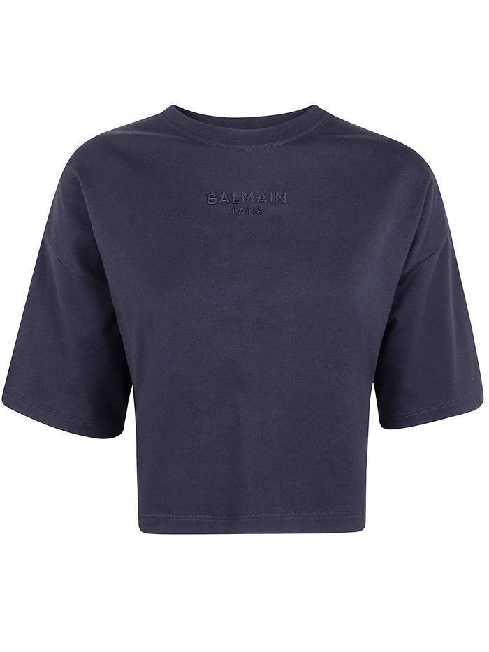 Balmain Small " Paris" Emb Cropped T-Shirt