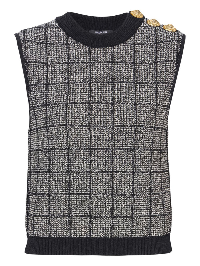 Balmain Tweed Crop Top With Buttons