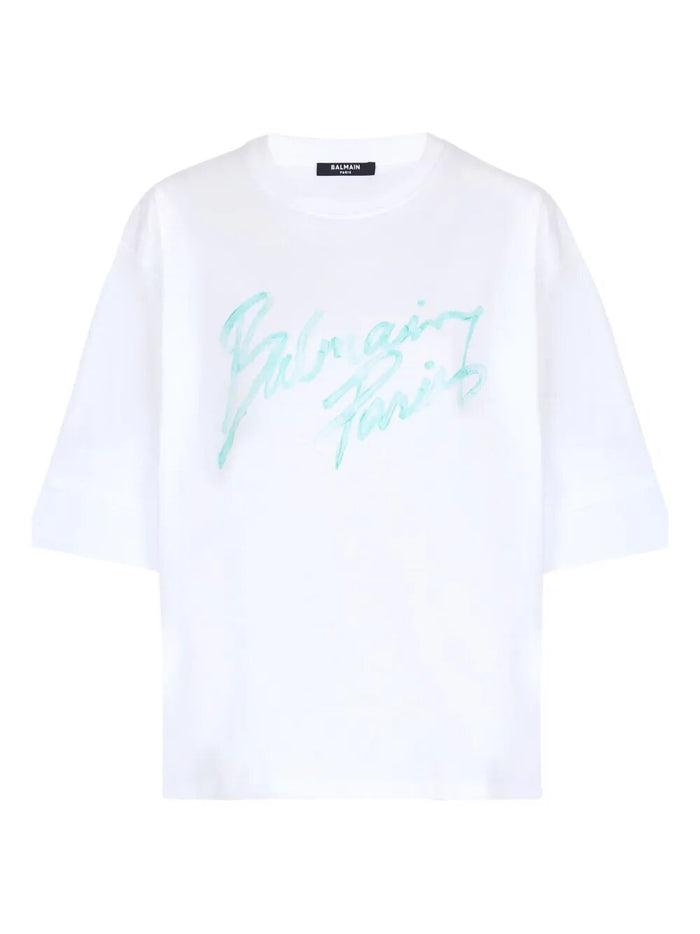 Balmain Oversized White Tshirt With Logo Print