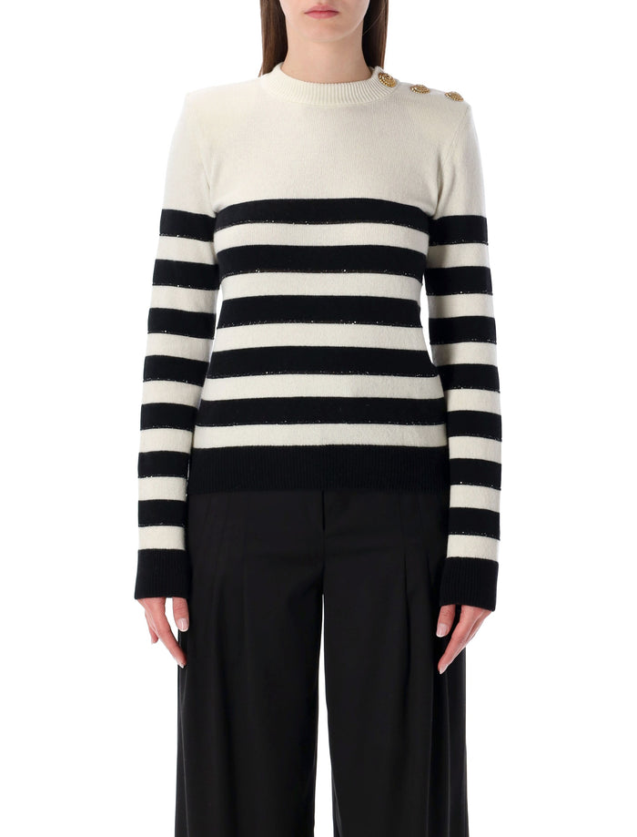 Balmain Balmain Striped Wool Cashmere Buttoned Jumper