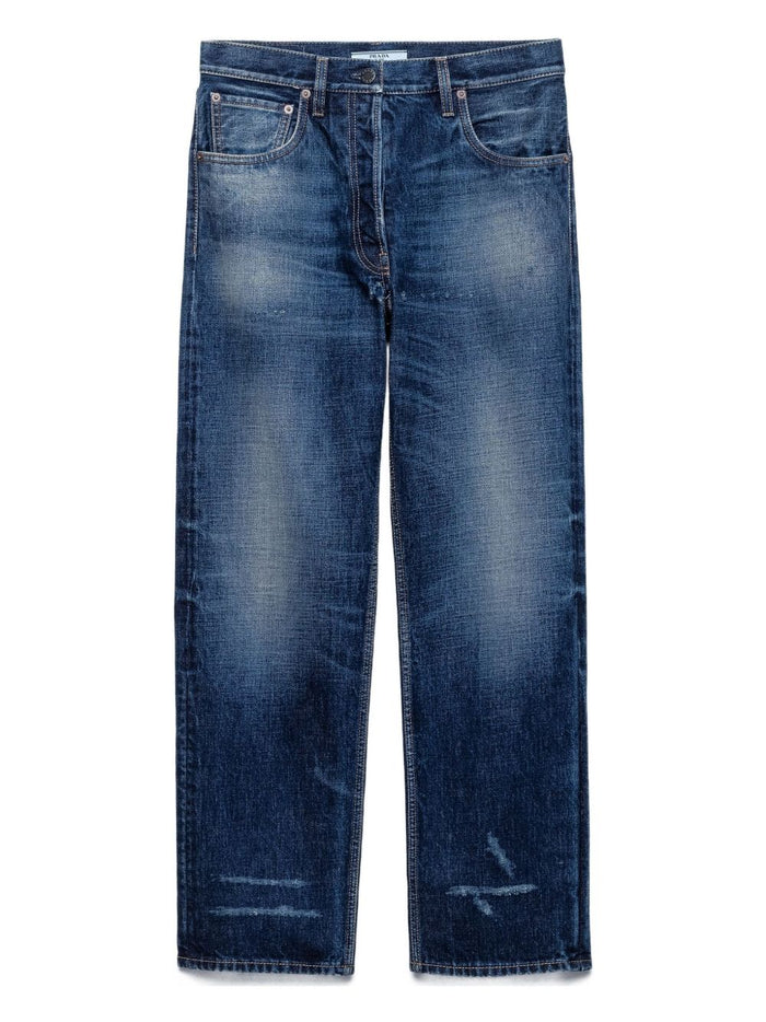 Prada Five-Pocket Washed Denim Jeans