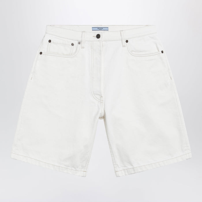 Prada White Old Denim Bermuda Shorts