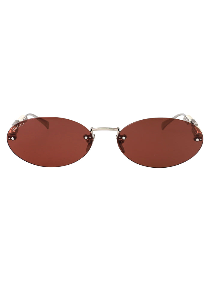 Gucci Silver-Silver-Brown Metal Sunglasses