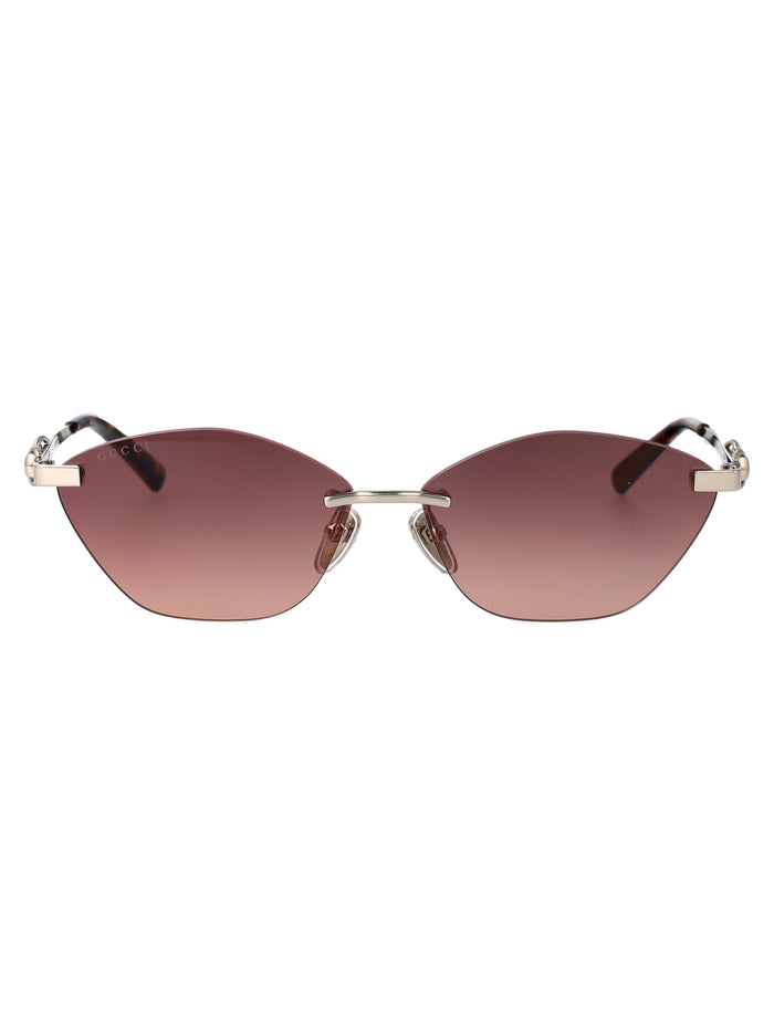 Gucci Silver-Red-Red Metal Sunglasses