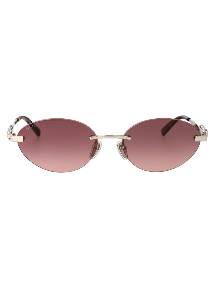 Gucci Silver-Red-Red Metal Sunglasses