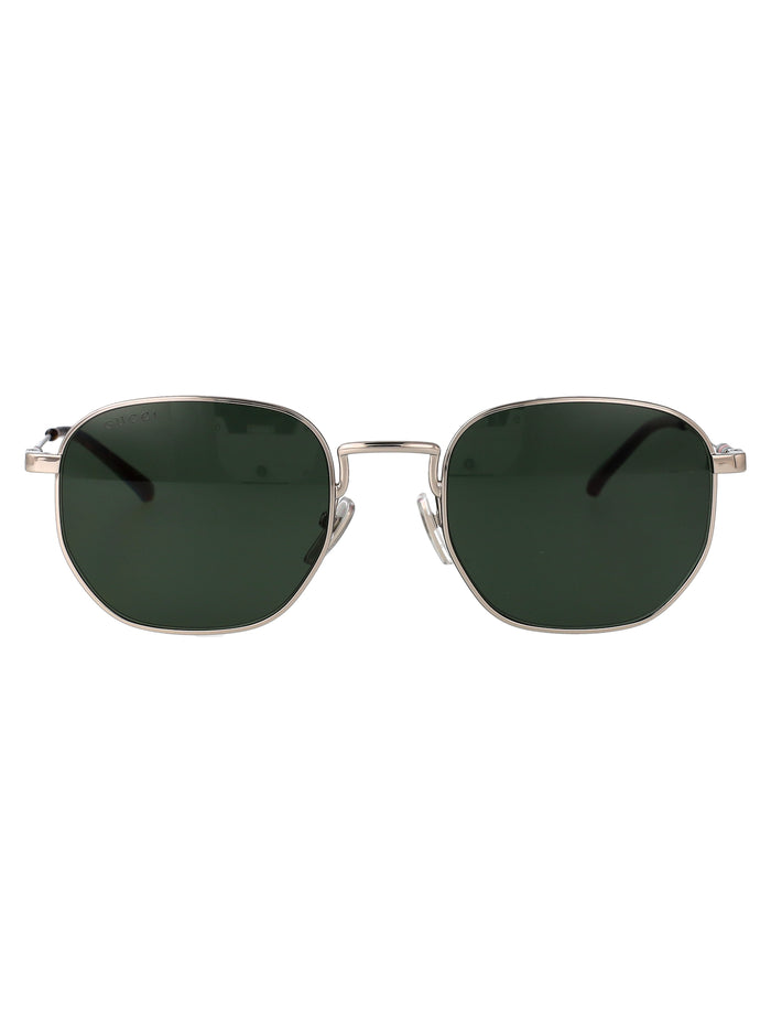 Gucci Silver-Silver-Green Metal Sunglasses