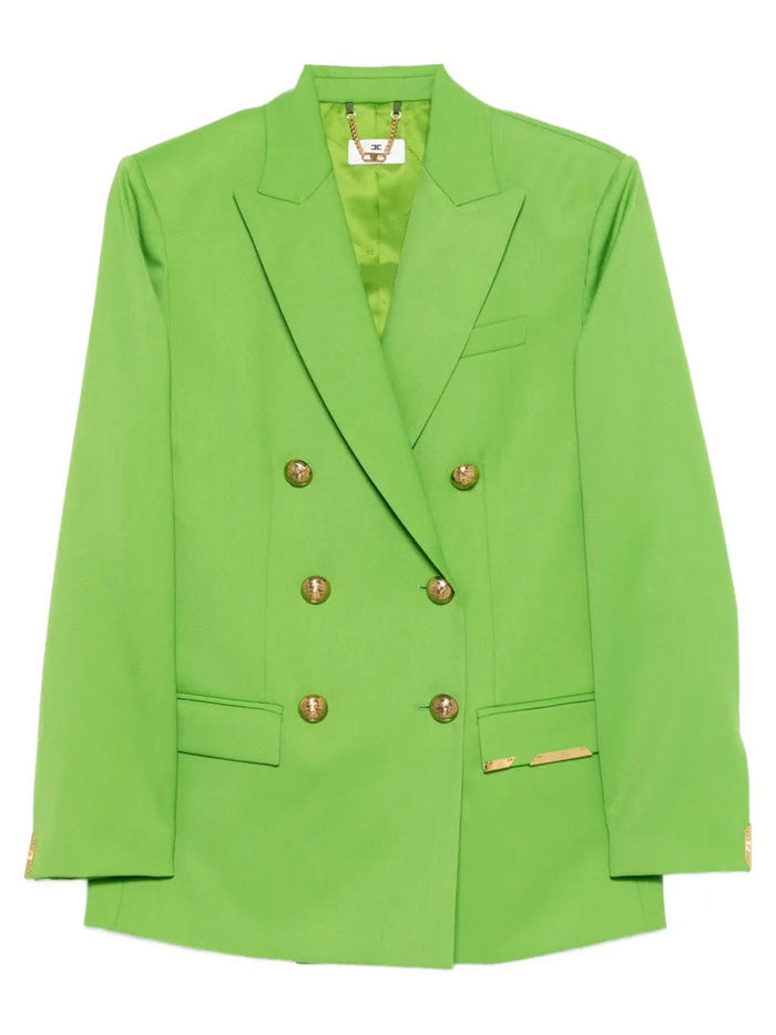 Elisabetta Franchi Green Double Breasted Blazer 6 Gold Buttons