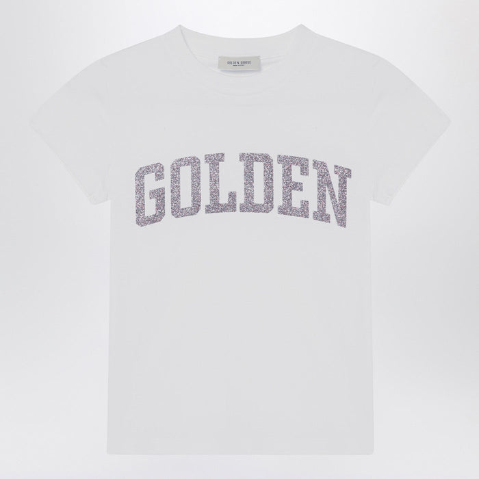 Golden Goose White T-Shirt With Glitter Logo