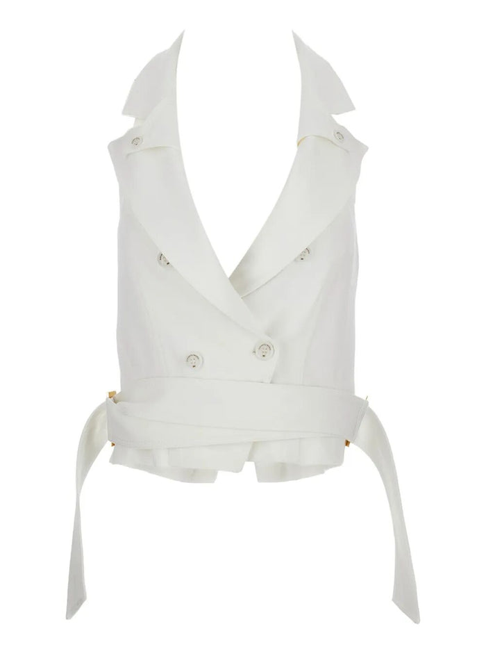 Elisabetta Franchi White Denim Vest Open Back