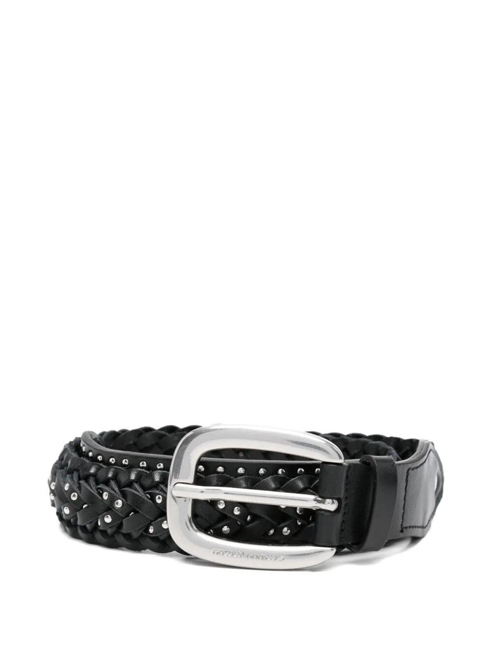 Golden Goose "Braided Houston" Washed Leather With Micro Studs Belt