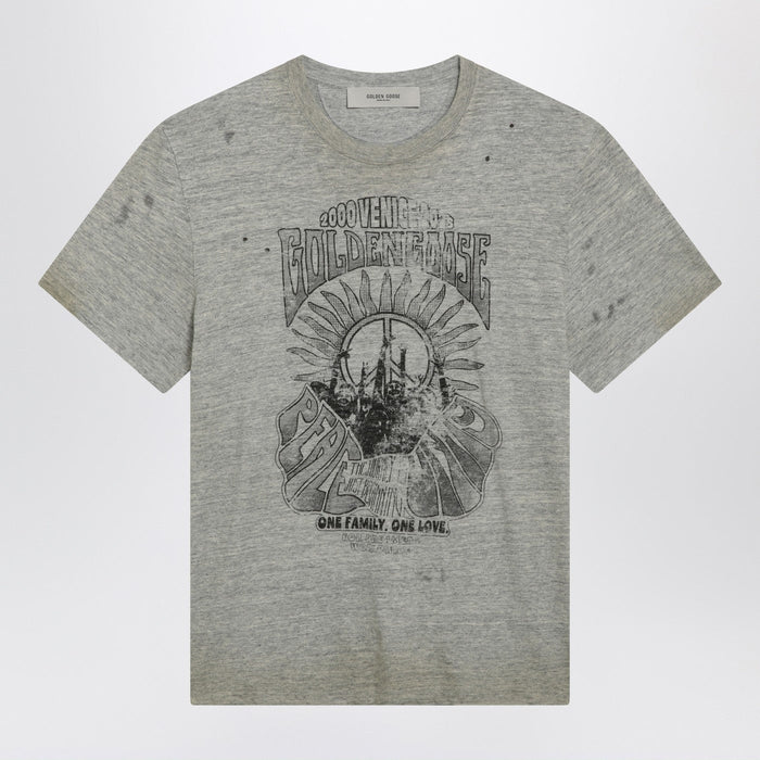 Golden Goose Grey Vintage-Effect T-Shirt With Print